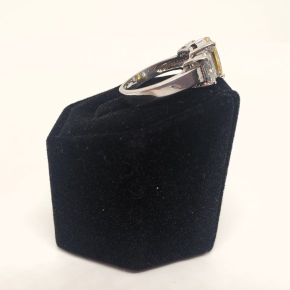 Simulated Yellow & Clear 3 Gemstone 925 FAS Sterling Silver Ring Size 7 - Picture 6 of 9